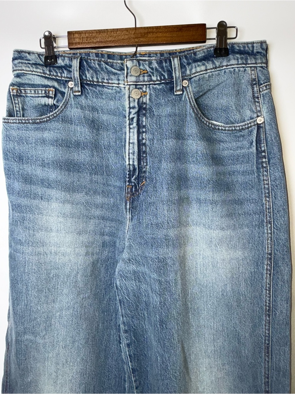 Lucky Brand High Rise Wide Leg Cuffed Jeans Blue Denim Size 14/32 Coastal Boho - Picture 5 of 12